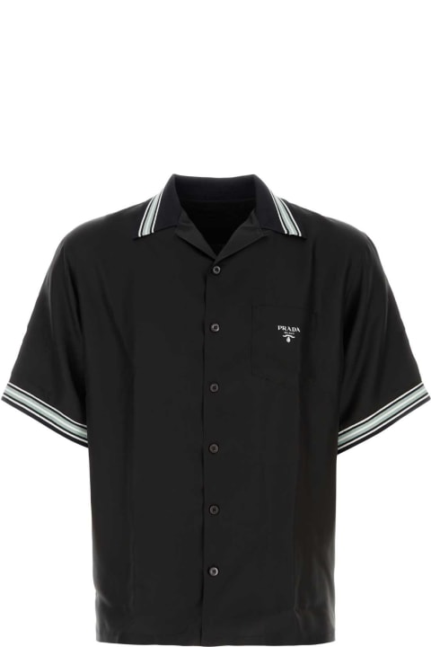 Summer Casual Shirts for Men Prada Black Twill Shirt