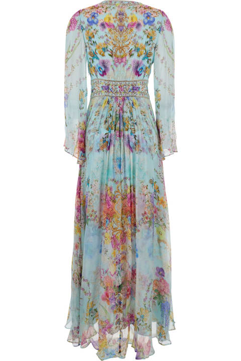 Camilla for Men Camilla Multicolor Long Dress With V Neck And All-over Floral Print In Silk Woman
