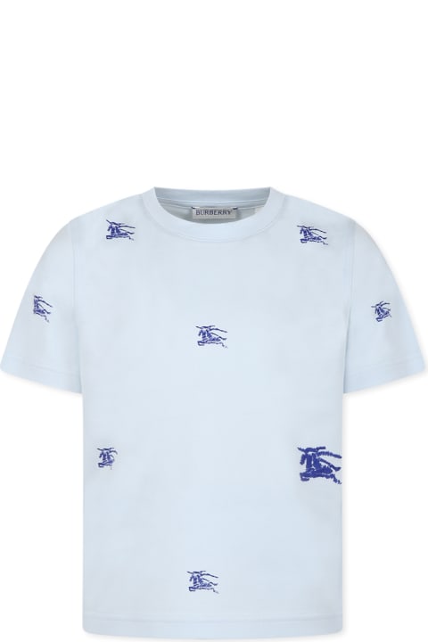 Fashion for Boys Burberry Light Blue T-shirt For Boy With Equestrian Knigh
