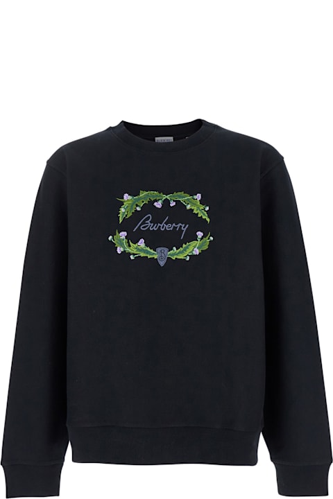 Burberry Fleeces & Tracksuits for Men Burberry Black Crewneck Sweatshirt With Embroidered Logo On The Front In Cotton Man