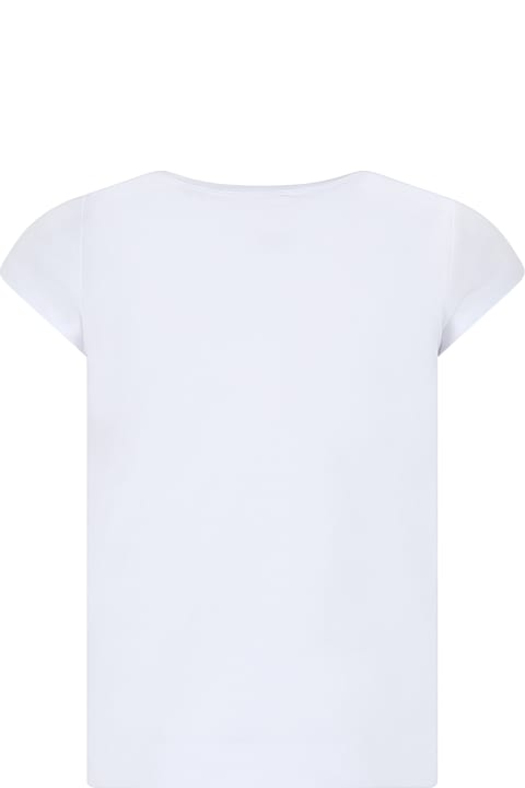 ガールズ MonnalisaのTシャツ＆ポロシャツ Monnalisa White Crop T-shirt For Girl With Barbie Print And Rhinestone