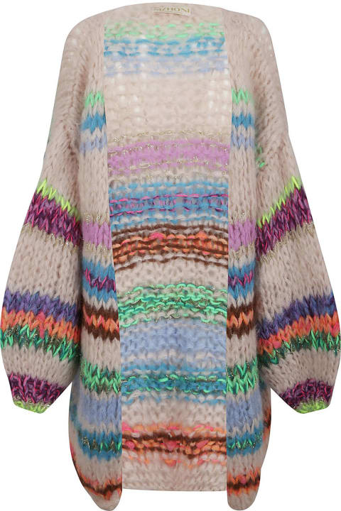 Long Hand-knitted Multicolor Striped Cardigan