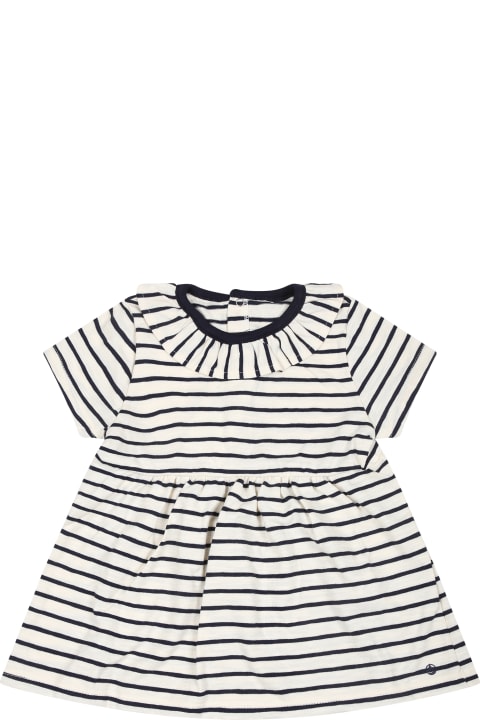 ベビーガールズ Petit Bateauのウェア Petit Bateau Ivory Dress For Baby Girl With Blue Stripes