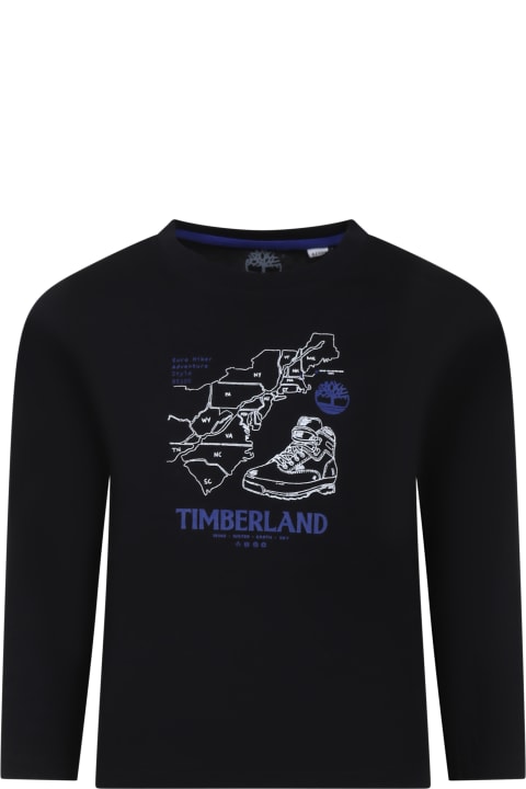 ボーイズ TimberlandのTシャツ＆ポロシャツ Timberland Black T-shirt For Boy With Logo