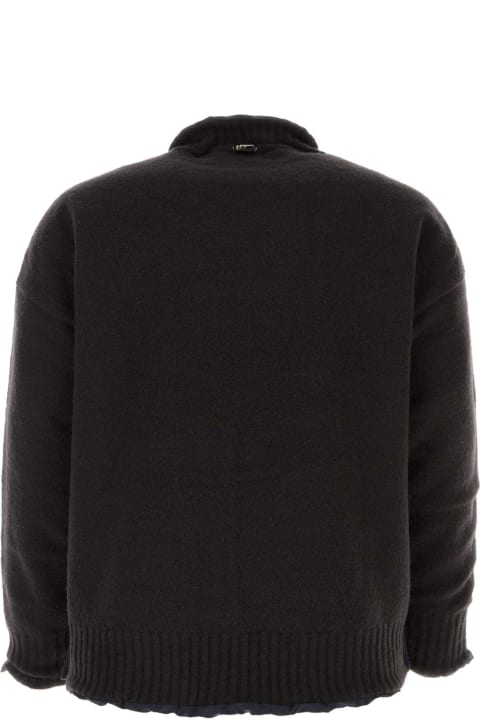 Sacai Sweaters for Men Sacai Black Wool Blend Reversible Knit Pullover