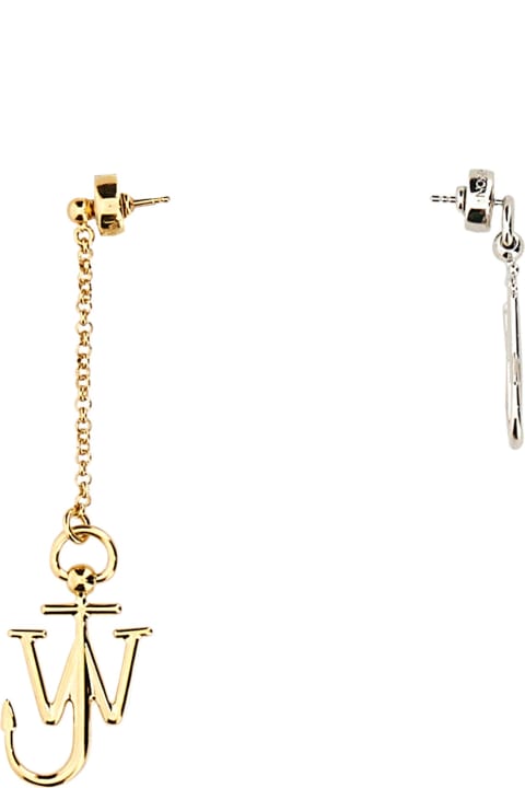 JW Anderson Iconic Anchor Asymmetrical Earrings in Metallic for Men