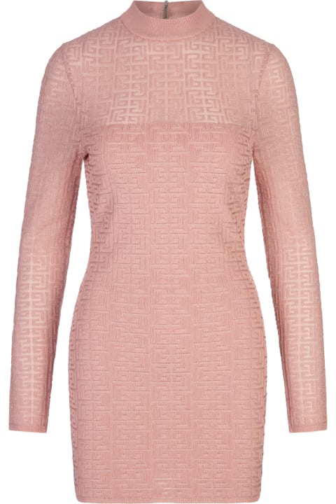 Balmain Jumpsuits for Women Balmain Pink Knitted Short Dress With Labyrinth Pb Monogram