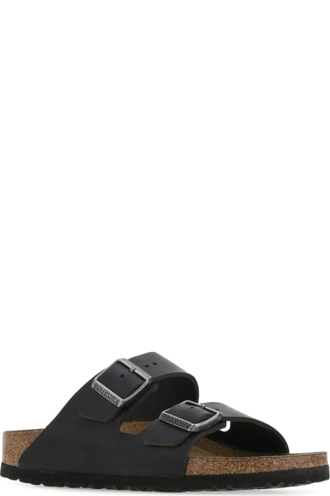 Fashion for Men Birkenstock Black Leather Arizona Slippers