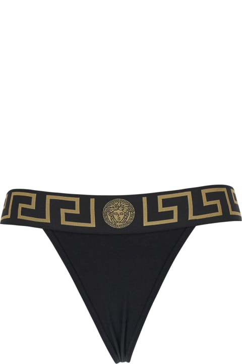 Versace Underwear & Nightwear for Women Versace Black Underwear With Greca And Medusa Detail In Stretch Cotton Woman