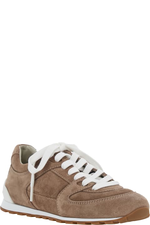 Brunello Cucinelli for Kids Brunello Cucinelli Brown Low Top Sneakers With Panelled Design In Suede Woman