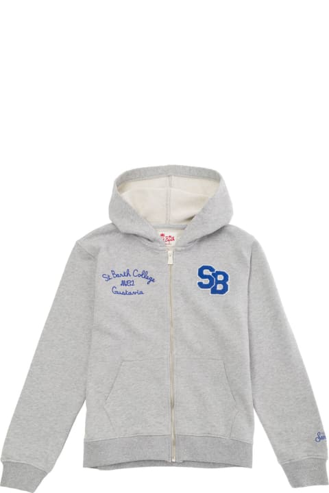 Topwear for Boys MC2 Saint Barth Grey Hoodie With Logo Embroidery In Cotton Boy