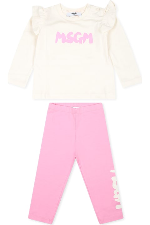 MSGM أطقم وبودي سوت لـ رُضع بنات MSGM Ivory Suit For Baby Girl With Logo