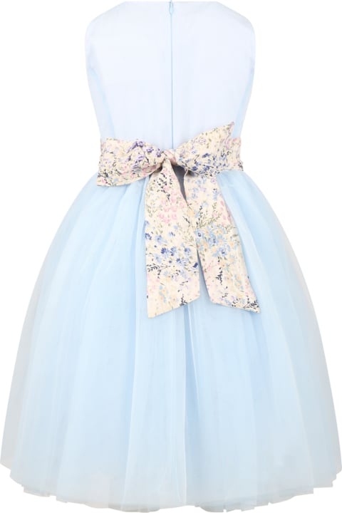 Dresses for Girls Simonetta Light-blue Dress For Girl With Tulle Skirt