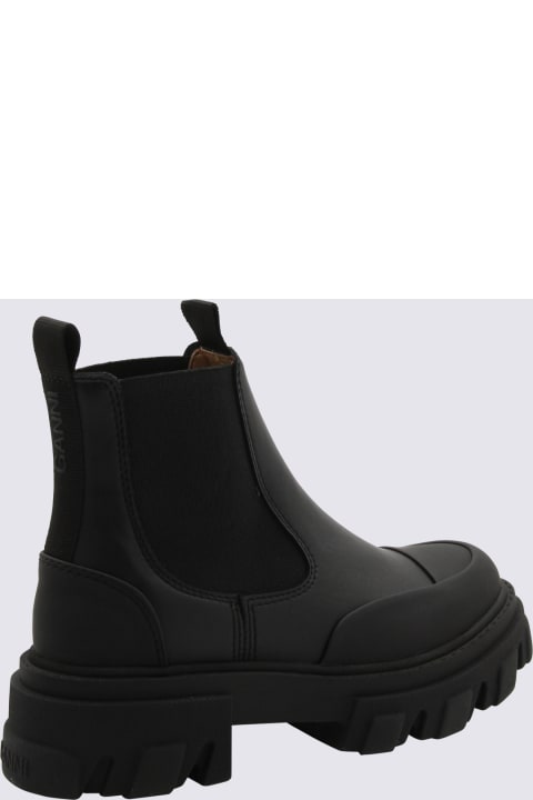 ウィメンズ Ganniのブーツ Ganni Black Faux Leather Combat Boots