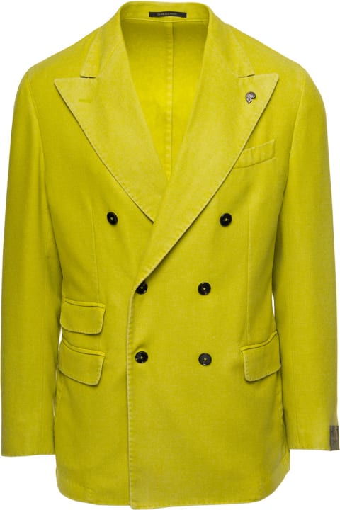 Acid Yellow Double-breasted Jacket Flannel Effect In Wool Blend Man Gabriele Pasini