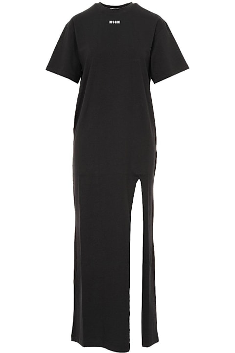 MSGM Coats & Jackets for Women MSGM Logo Printed Side-slit Maxi Dress