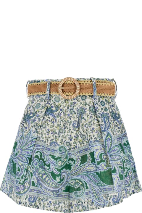 ウィメンズ Zimmermannのパンツ＆ショーツ Zimmermann Multicolor Shorts With Floral Print In Linen Woman