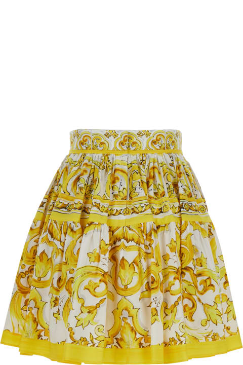 Dolce & Gabbana for Women Dolce & Gabbana Yellow Round Miniskirt With Majolica Print In Cotton Woman