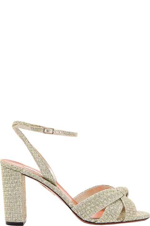 Homeware Aquazzura 
nina
 Metallic Sandals With Open Toe And High Block Heel In Tweed Woman