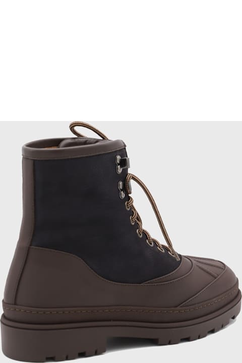 Brunello Cucinelli أحذية برقبة لـ القسم الرجالي Brunello Cucinelli Brown Leather Boots