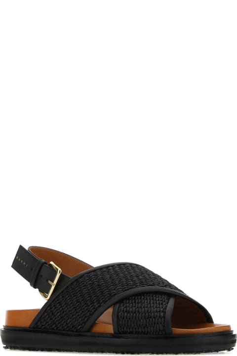 Marni Sandals for Women Marni Black Raffia And Leather Fussbett Sandals