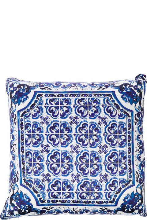 Homeware Dolce 
Gabbana Blue And White Small Cushion With Blue Mediterranean Print In Duchesse Cotton Dolce 
Gabbana