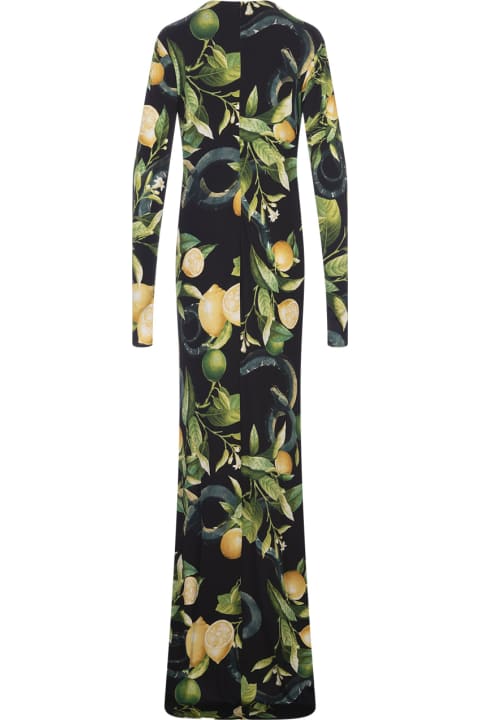 Jumpsuits for Women Roberto Cavalli Long Black Dress With Lemons Print