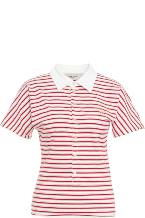 Golden Goose for Women Golden Goose Logo Embroidered Striped Polo Top