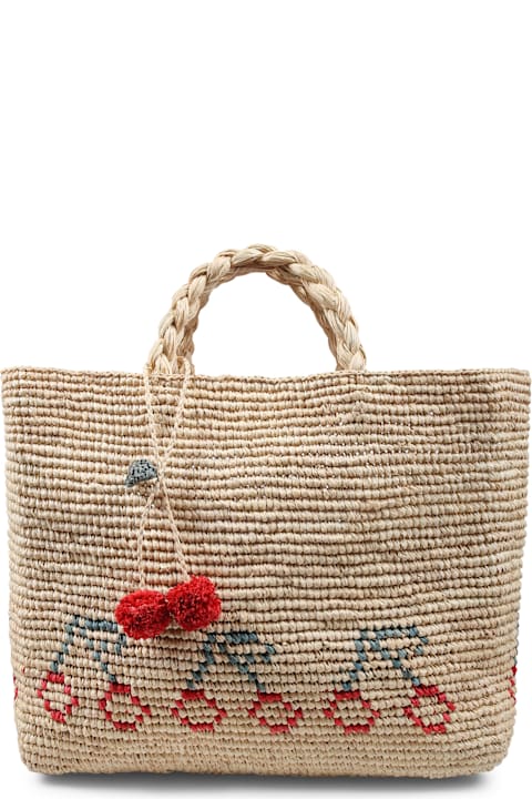 Accessories & Gifts for Girls Bonpoint Beige Straw Bag For Girl With Cherries