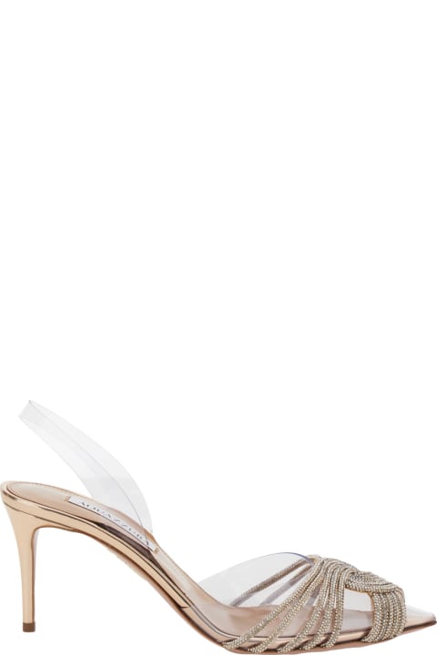 Aquazzura Shoes for Women Aquazzura 'gatsby' Silver Crystal Embellishment Pumps With Sheer Slingback Strap In Pvc Woman Aquazzurra