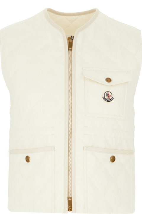 ウィメンズ Monclerのコート＆ジャケット Moncler Ivory Linen Padded Sleeveless Jacket