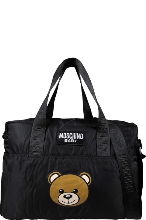 Fashion for Baby Boys Moschino Black Mom Bag For Babies With Teddy Bear And Logo