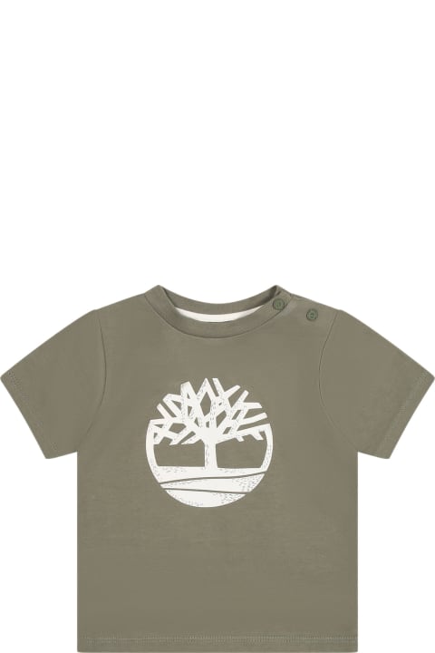 Topwear for Baby Boys Timberland Green T-shirt For Baby Boy With Logo