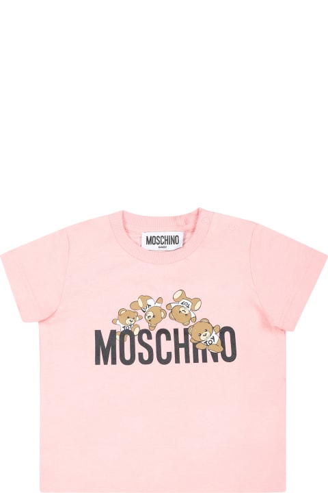 Topwear for Baby Boys Moschino Pink T-shirt For Baby Girl With Teddy Bear