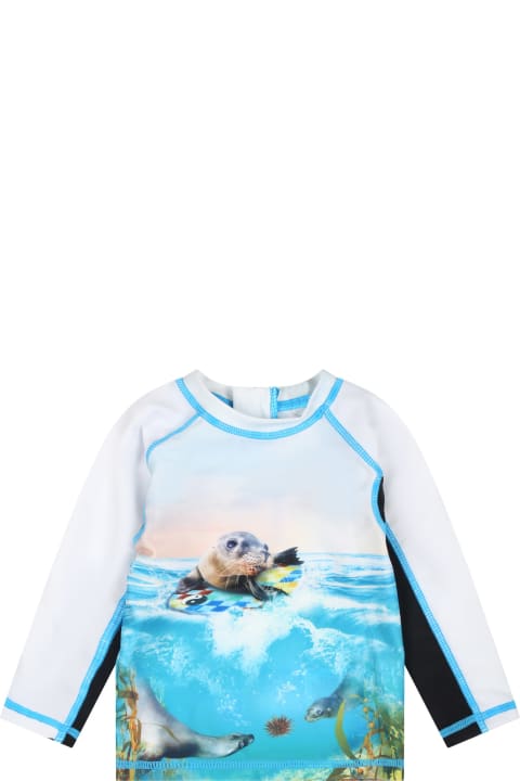 ベビーガールズ MoloのTシャツ＆ポロシャツ Molo Light Blue T-shirt For Baby Boy With Seal Print