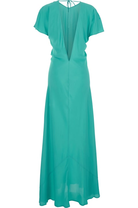 SEMICOUTURE for Women SEMICOUTURE Blue Long Dress With V-back Neckline And Tie Closure In Silk Blend Woman