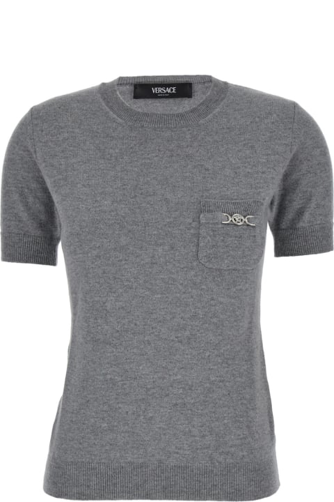 Versace Sweaters for Women Versace Grey T-shirt With Medusa Detail In Wool Blend Woman