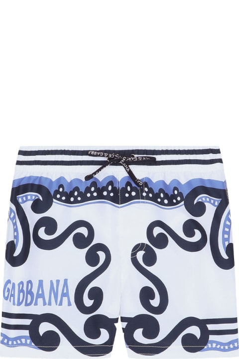 メンズ新着アイテム Dolce & Gabbana Nylon Swimming Shorts With Navy Print