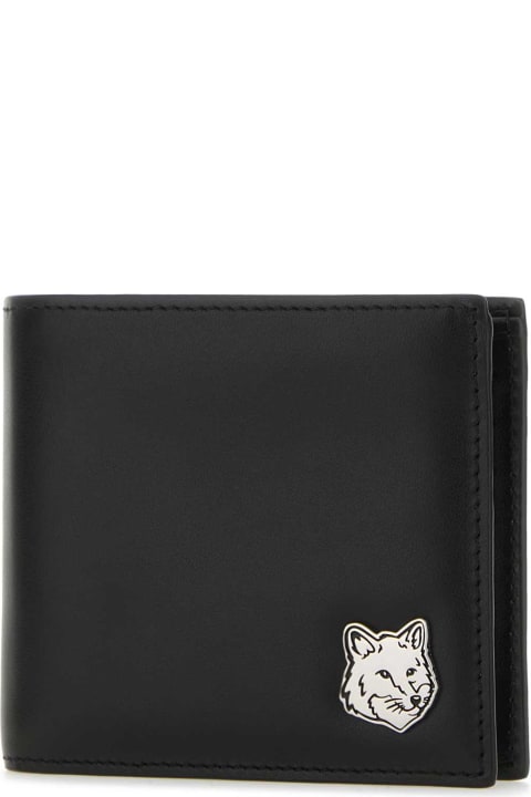 メンズ 財布 Maison Kitsuné Black Leather Wallet