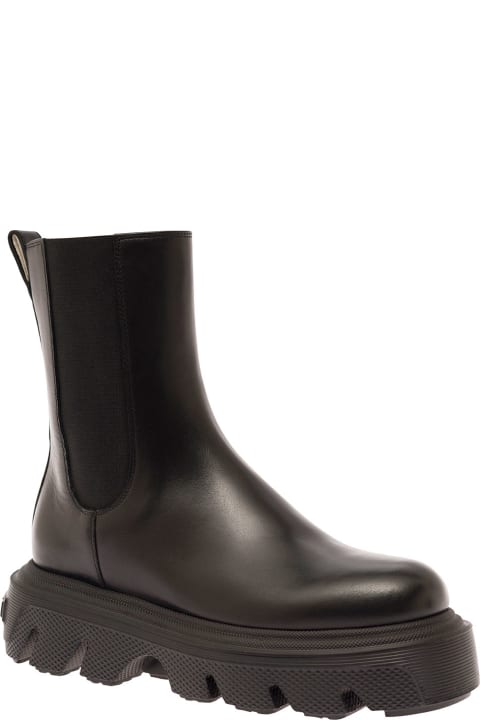 'generation C' Black Ankle Boots With Chunky Platform And Logo Detail In Leather Woman