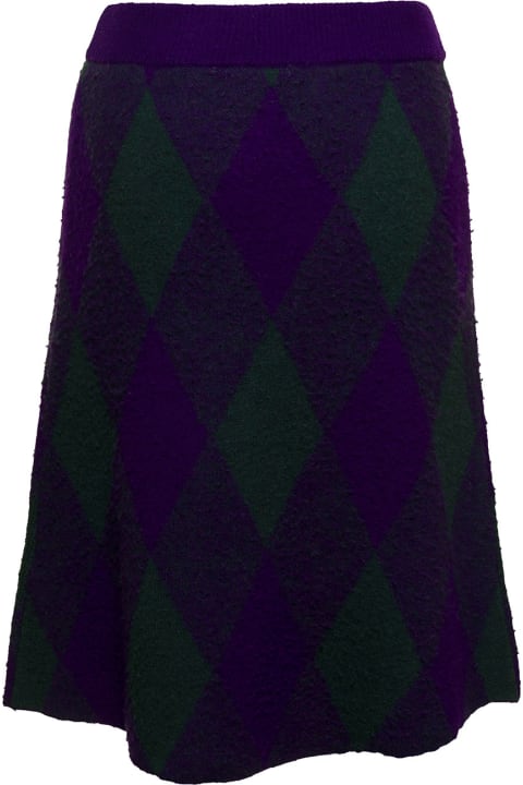 Burberry Womenのセール Burberry Midi Purple Skirt With Argyle Print In Wool Woman
