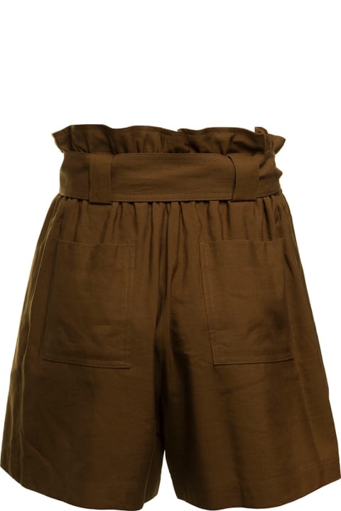 Momonì Woman's Nevada Viscose And Brown Linen Shorts With Belt