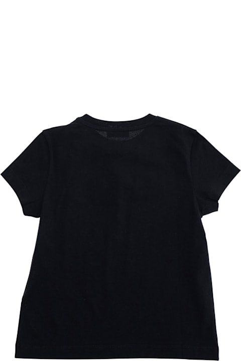 Homeware Moncler Black Crewneck T-shirt With Logo Lettering Embroidery On The Front And Logo Patch On The Front In Cotton Girl