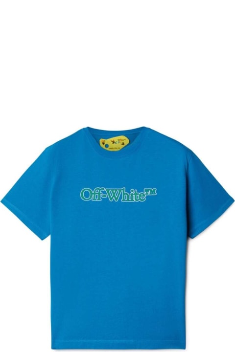 Off-White for Kids Off-White Blue T-shirt With Logo In Cotton Boy