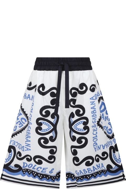 Bottoms for Boys Dolce & Gabbana White Trousers For Boy With Bandana Print And Logo