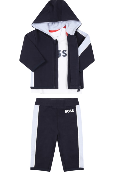 Bottoms for Baby Boys Hugo Boss Blue Tracksuit For Baby Boy With Logo