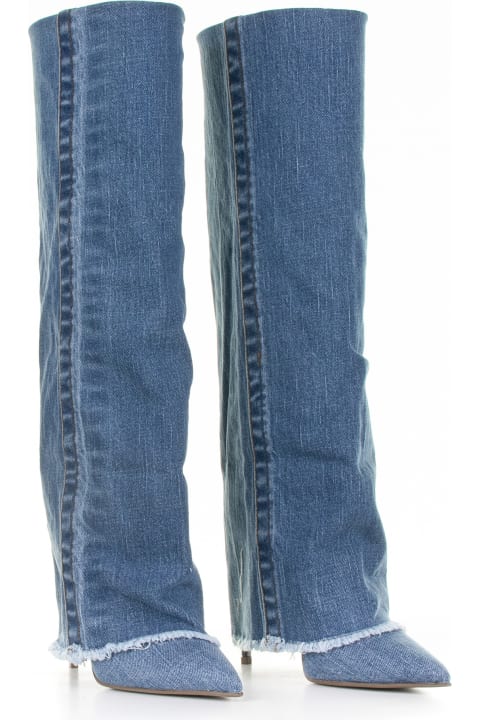 Le Silla Boots for Women Le Silla Andy Boot With Cuff In Blue Denim