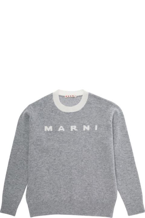 Marni T-Shirts & Polo Shirts for Boys Marni Grey Sweater With Jacquard Logo In Wool And Cashmere Boy