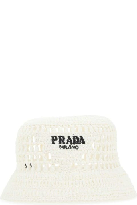 Prada Hair Accessories for Women Prada Logo Embroidered Woven Bucket Hat