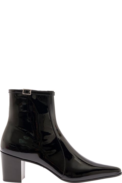 'arsun' Black Boots With Rhinestone-embellished Buckles In Patent Leather Man